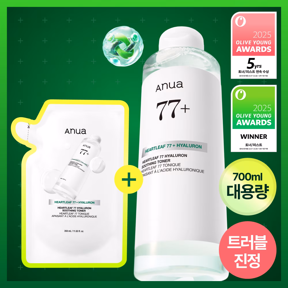 ANUA 77+ Heartleaf 77 + Hyaluron Soothing Toner 500ml Jumbo Edition imagen 1